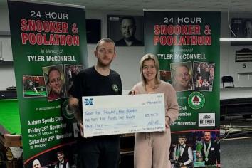 Allen's snooker and pool marathon raises over &pound;25,900 for family of late publican