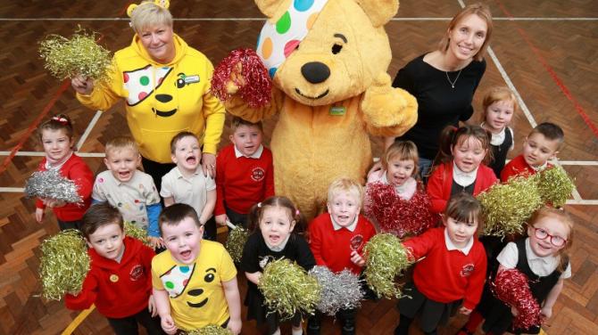 Pudsey Bear visits Ballycraigy PS on Asda's 19th year of fundraising for Children in Need