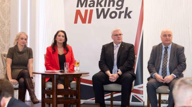 DUP leader and Deputy First Minister attend party's South Antrim Business Breakfast event at The Dunadry